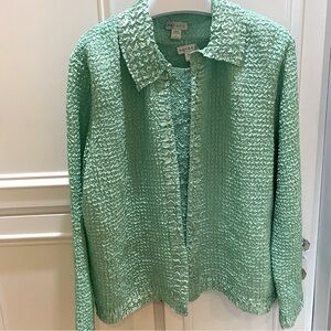 Rafael womens pucker jacket & sequin tank twinset large polyester mint 90's Y2K